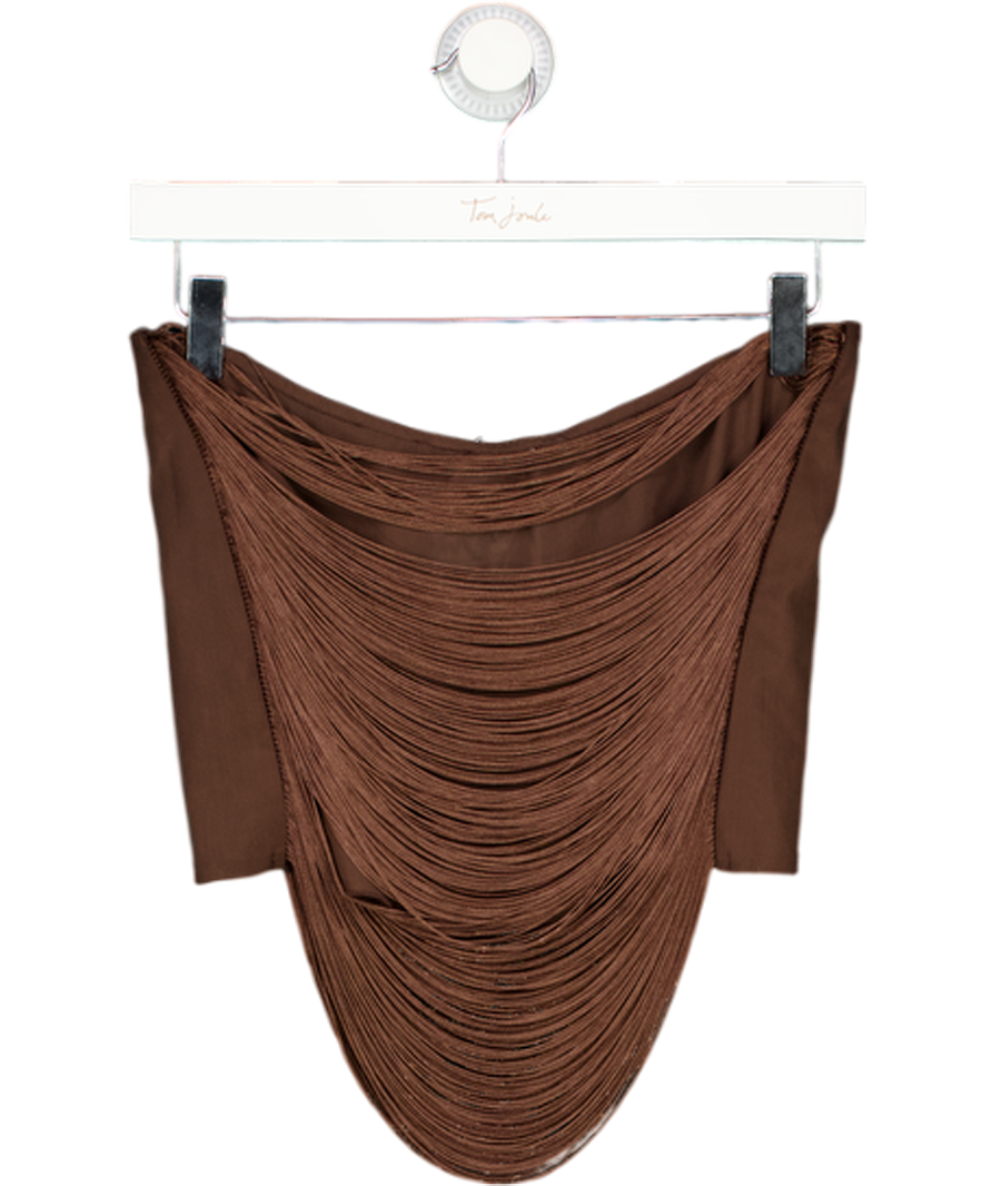 JADED LONDON Lavinia Fringe Mini Skirt In Brown UK XS