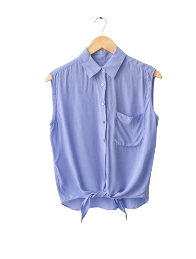 Equipment Cornflower Blue Washed Silk Tie front Shirt UK 8