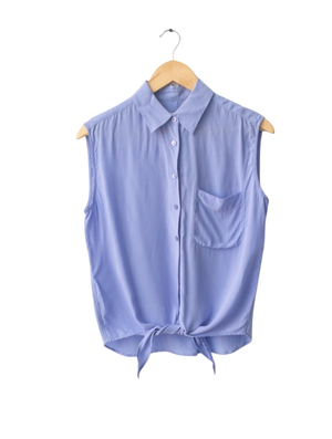 Equipment Cornflower Blue Washed Silk Tie front Shirt UK 8