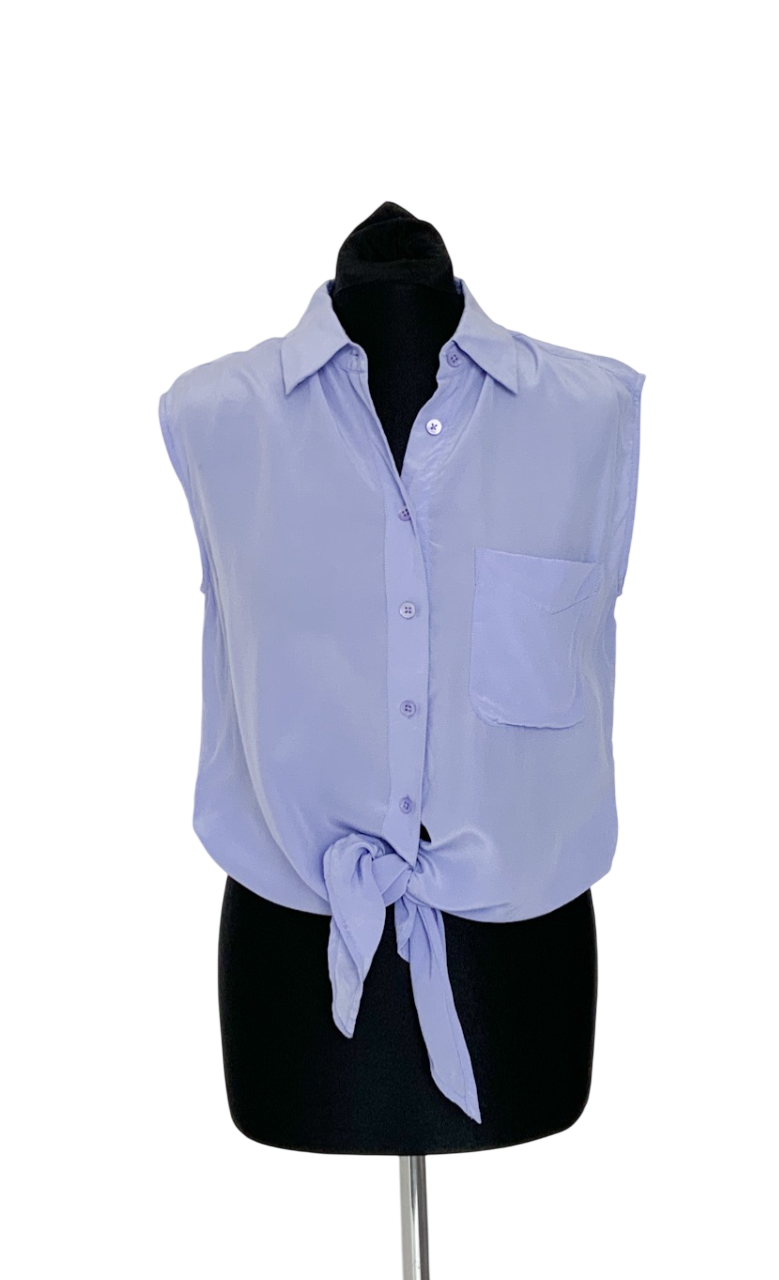 Equipment Cornflower Blue Washed Silk Tie front Shirt UK 8