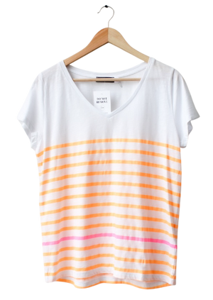 Mint Velvet White / fluro orange Stripe T-shirt UK S