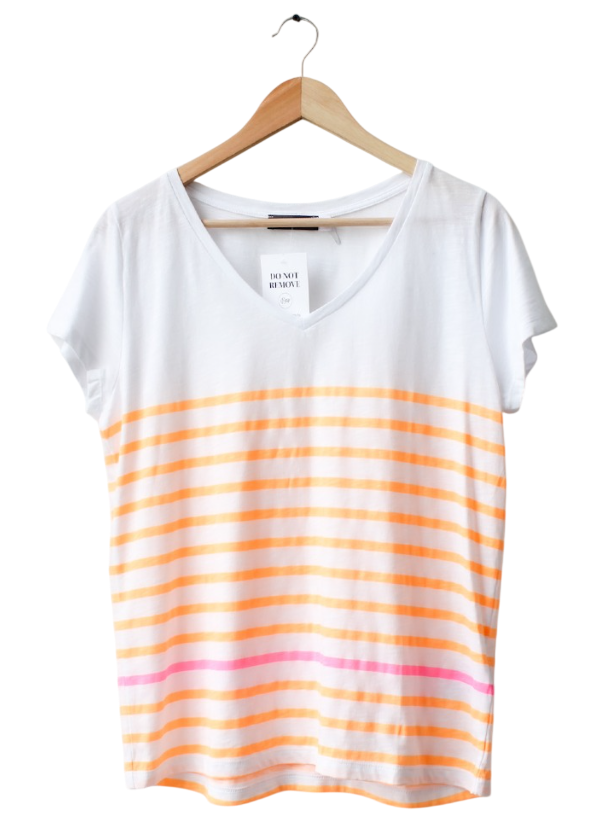 Mint Velvet White / fluro orange Stripe T-shirt UK S