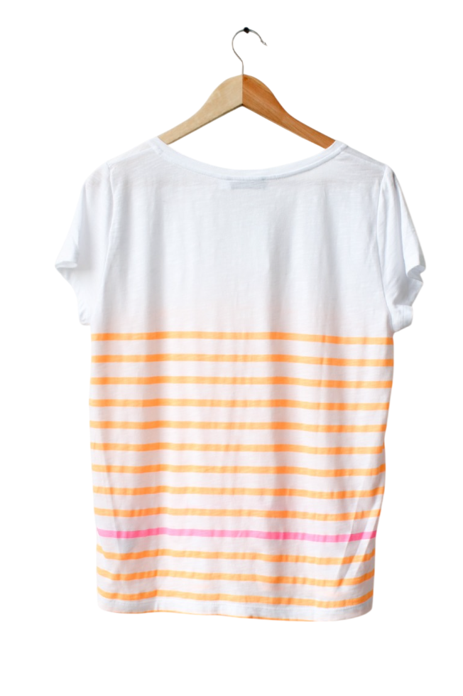 Mint Velvet White / fluro orange Stripe T-shirt UK S