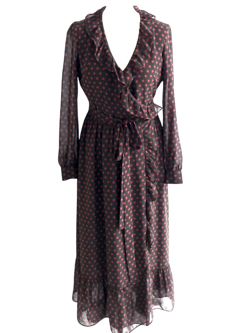 MICHAEL Michael Kors BlackRuffle Polka Dot Georgette Wrap Dress UK S – Reliked MICHAEL Michael Kors BlackRuffle Polka Dot Georgette Wrap Dress UK S – Reliked