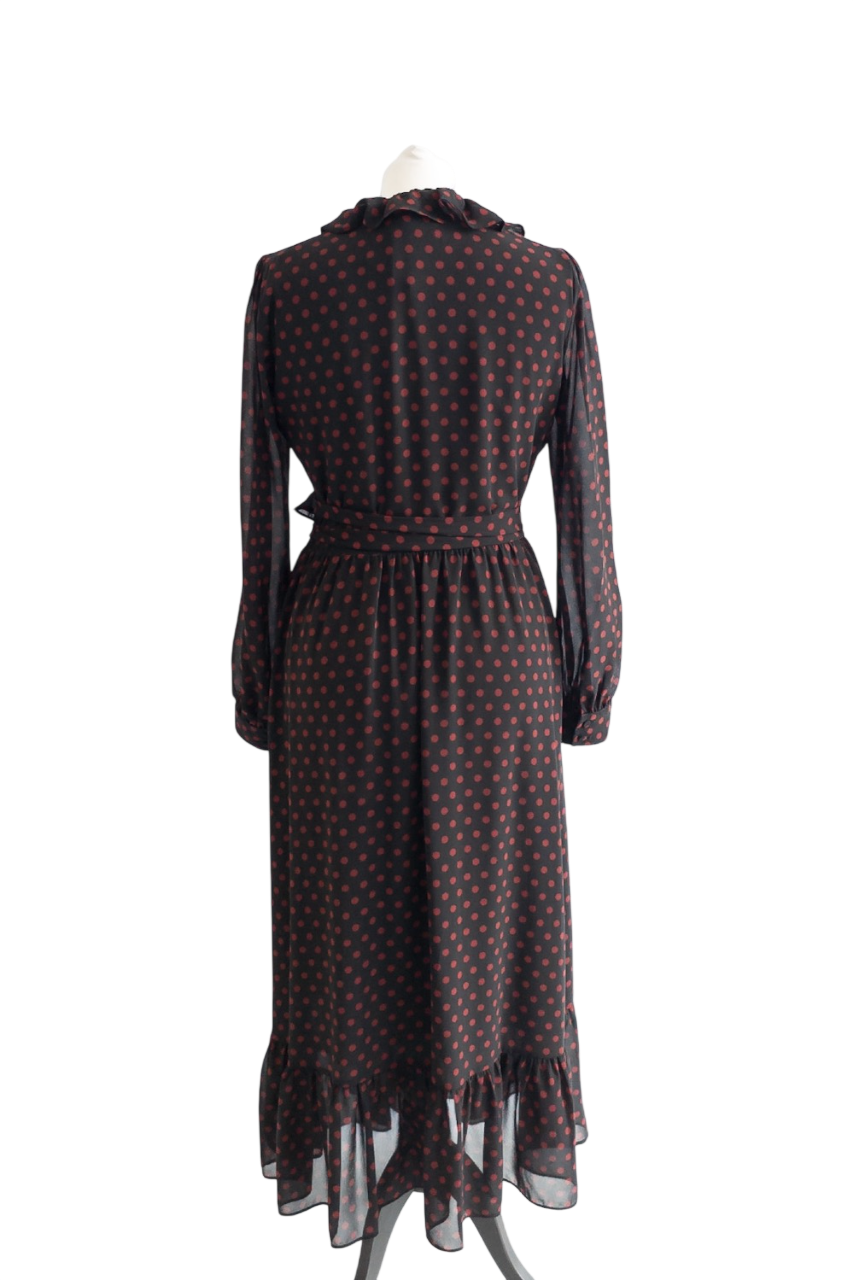 MICHAEL Michael Kors BlackRuffle Polka Dot Georgette Wrap Dress UK S