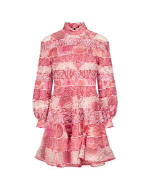 Zimmermann Pink Wavelength Spliced Linen Mini Dress Sz0 UK 6