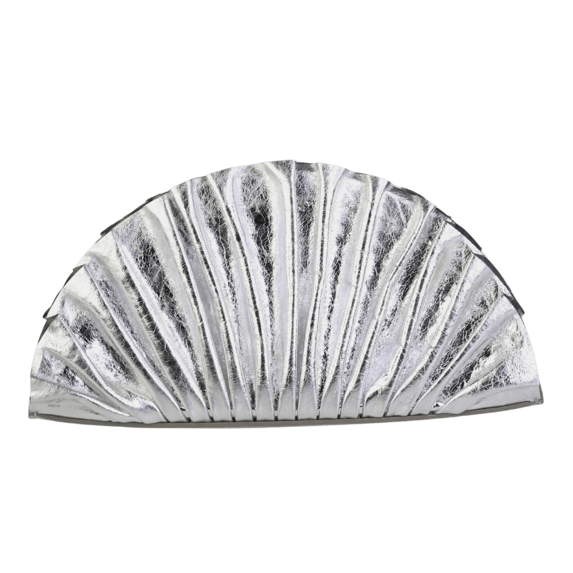 Cult Gaia Metallic Nala Pleated Metallic- Silver Eather Clutch Bag