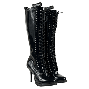 DR MARTENS Dreama Studded Knee High Black Patent Leather Boots UK 7 EU 40