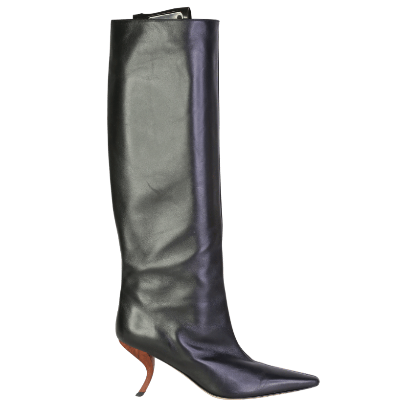 GIA/ RHW Rosie Black Leather Sculptural Heel Square Toe Knee Boots UK 7 EU 40 👠