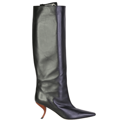 GIA/ RHW Rosie Black Leather Sculptural Heel Square Toe Knee Boots UK 7 EU 40 👠