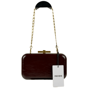 REISS Junie Patent Box Clutch Bag In Burgundy