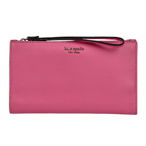 KATE SPADE Pink Pebbed Leather Wristlet Pouch And Wallet One Size