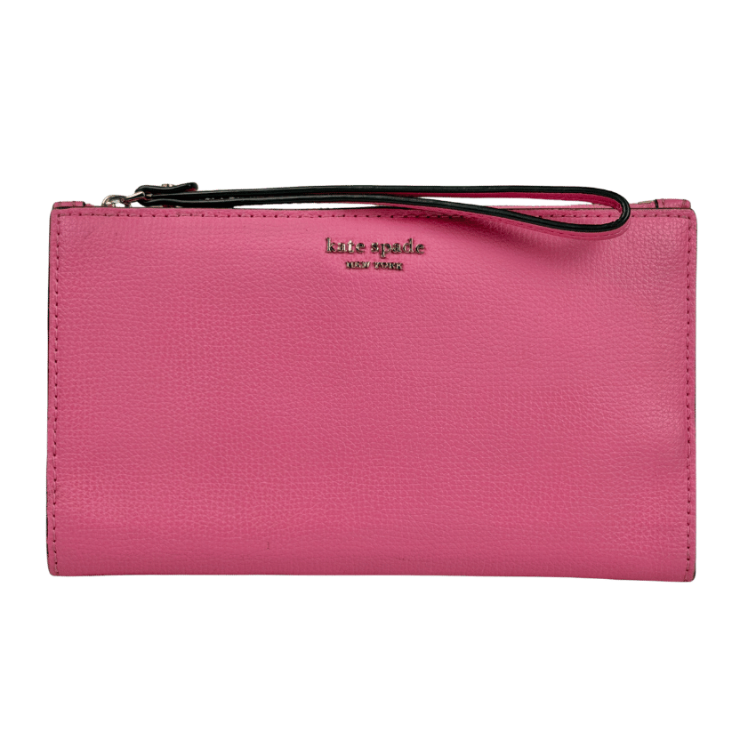 KATE SPADE Pink Pebbed Leather Wristlet Pouch And Wallet One Size