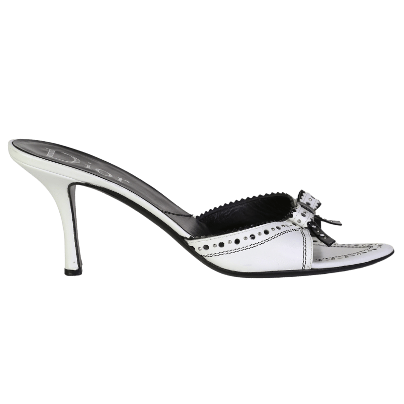 DIOR White Vintage Dior Monochrome Bow Mules UK 7 EU 40 👠