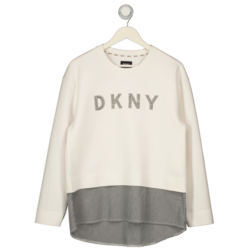 DKNY Cream Embellished Logo Scuba Sweatshirt UK M
