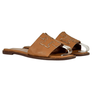 TORY BURCH Ines Flat Leather Slide Sandals Tan Brown Us6m UK 4 EU 37