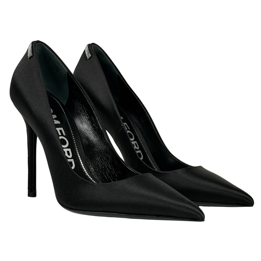 TOM FORD Black Crystal-T Embellished Satin 11cm High Heel Pumps UK 7 EU 40 👠