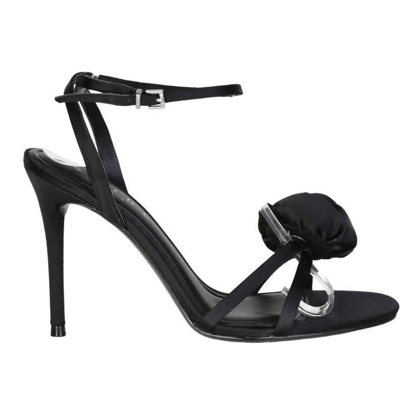 Club L Sweet Step Black Satin Strappy Heeled Sandals With Flowers UK 4 EU 37