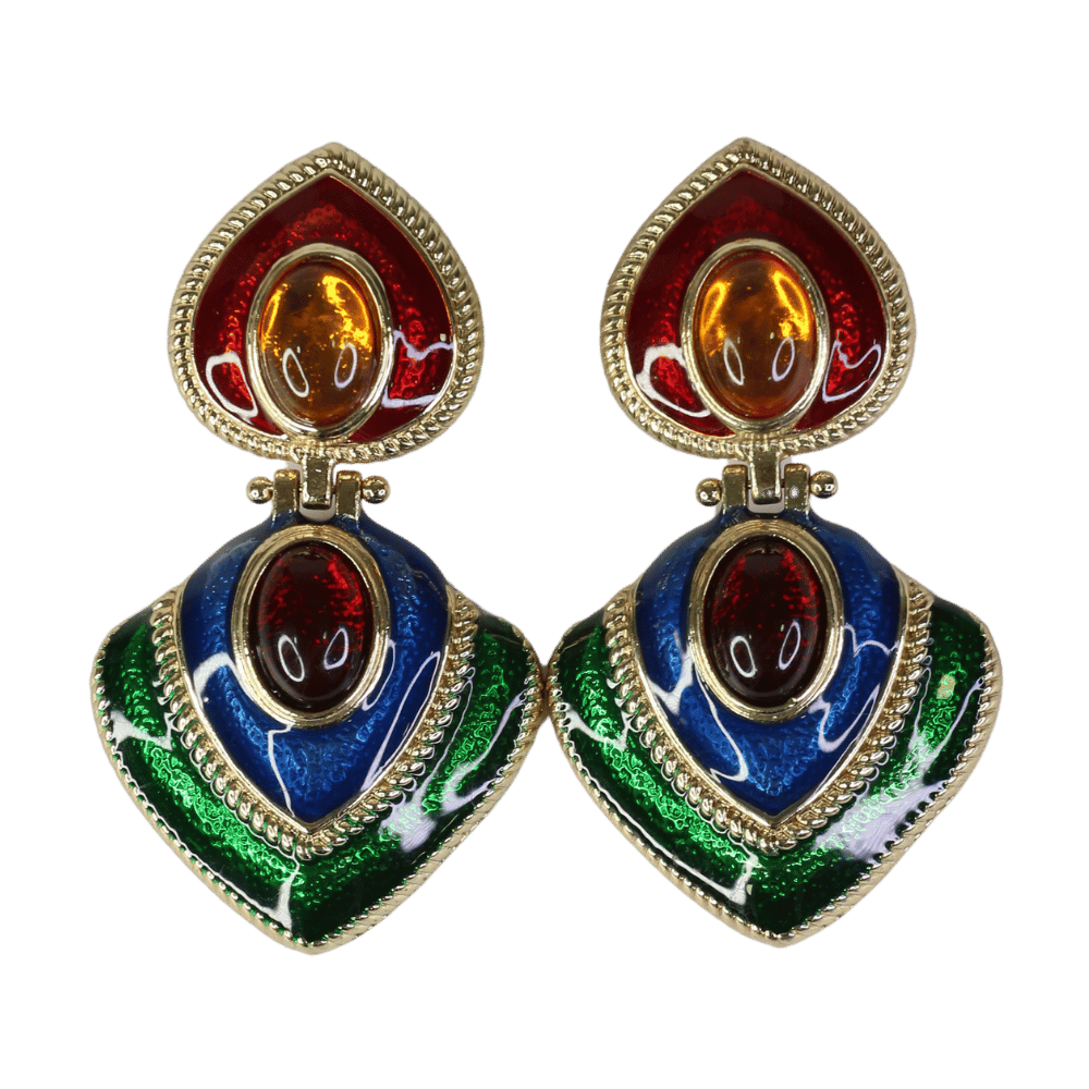 ZARA Multicoloured Yellow Gold Tone  Large Multicolour Heard Clip On Earrings