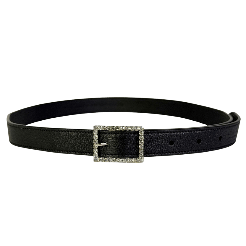 Saint Laurent Crystal-buckle Black  Leather Belt 75cm / Inch 29.5 UK S