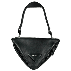 PRADA Black 2010s Triangular Leather Shoulder Bag