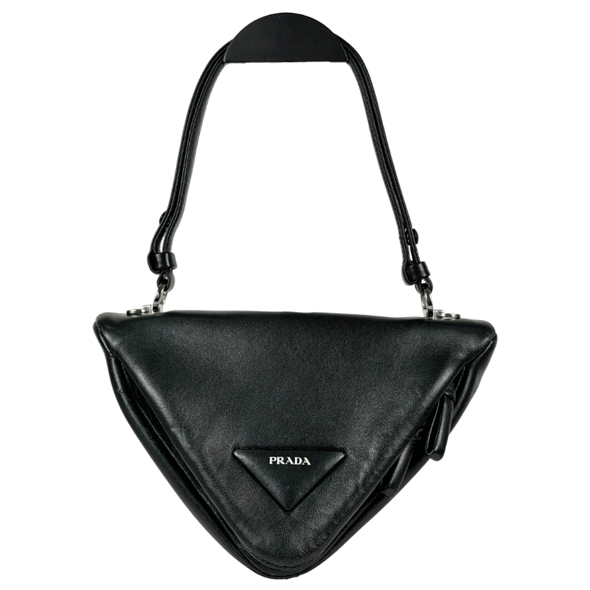 PRADA Black 2010s Triangular Leather Shoulder Bag
