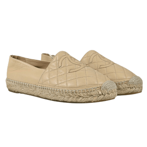 CHANEL Beige Leather Cc Quilted Espadrilles Flats UK 5 EU 38