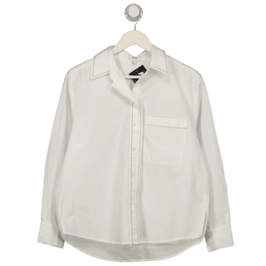 REISS Sofia Cotton Topstitched Button-through Shirt In White UK 6