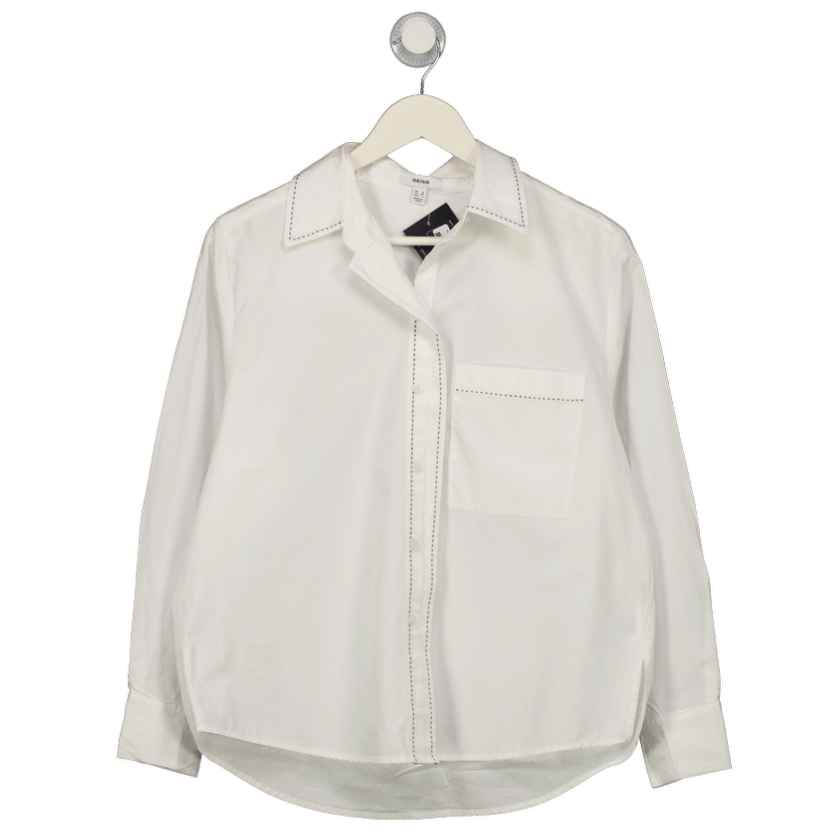 REISS Sofia Cotton Topstitched Button-through Shirt In White UK 6