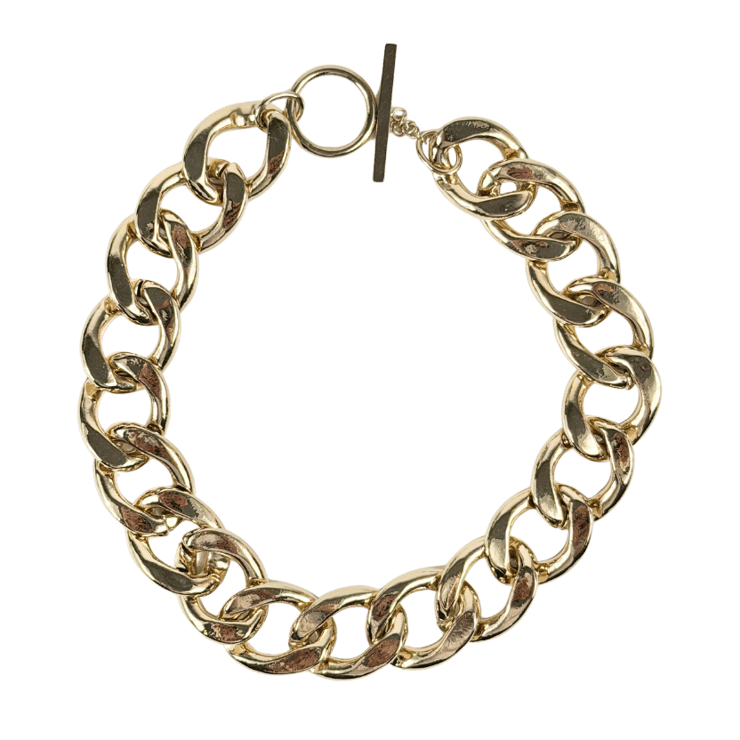 SAINT LAURENT Yellow Gold Plated Chunky Logot-bar Choker Necklace UK XXS-XS