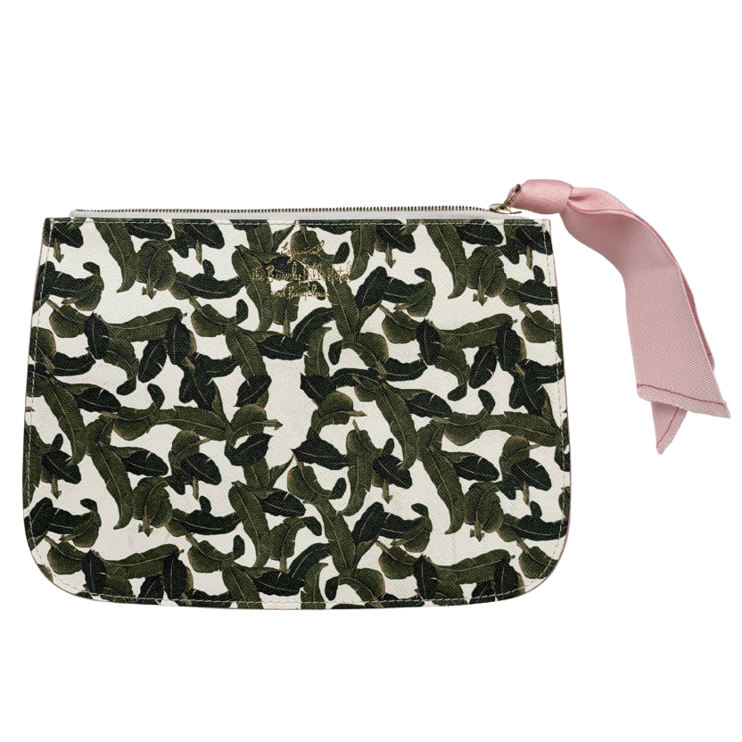 BEVERLY HILLS HOTEL Green Leather Zipped Pouch Bag One Size