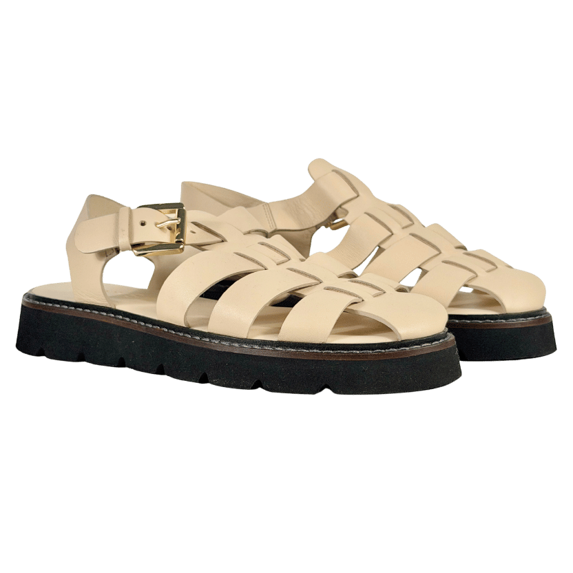 WYSE LONDON Cream Leather Darcie Fisherman Sandals UK 4 EU 37