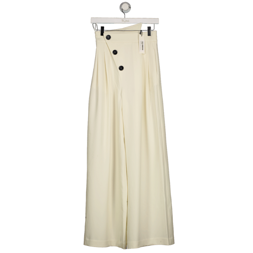 COMMENSE Cream Asymmetric Button Mid-waist Wide-leg Pants UK XS
