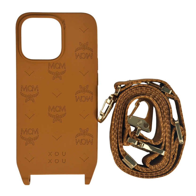 MCM X Xouxou Logo Cognac Brown Phone Necklace (iphone 13 Pro ) One Size