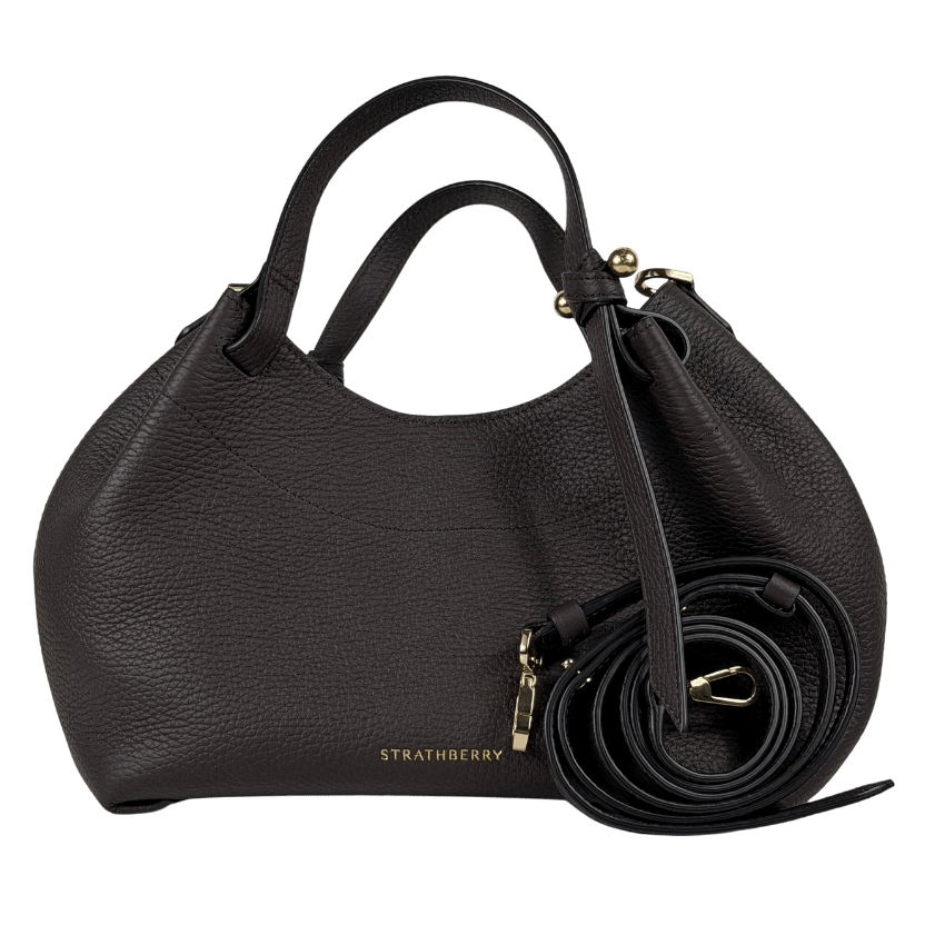 STRATHBERRY Espresso Brown 100% Calf Grain Leather Barra Mini Bag