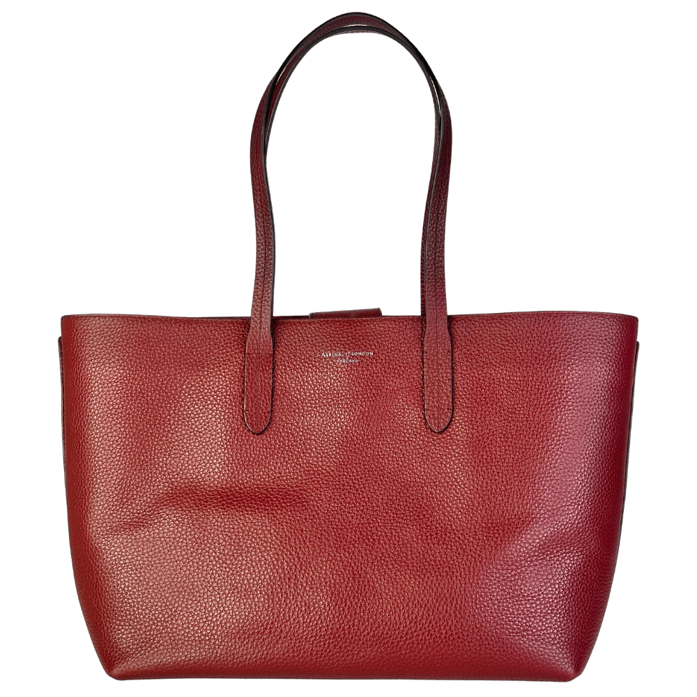 Aspinal Of London Red Burgundy Pebbled Leather Large Tote Bag One Size