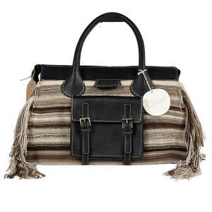 CHLOE Brown Edith Large Fringe-trimmed Striped Cashmere And Leather Tote Bag