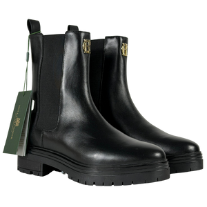 HOLLAND COOPER Black Leather Astoria Chelsea Ankle Boot With Gold Hc Logo UK 5 EU 38