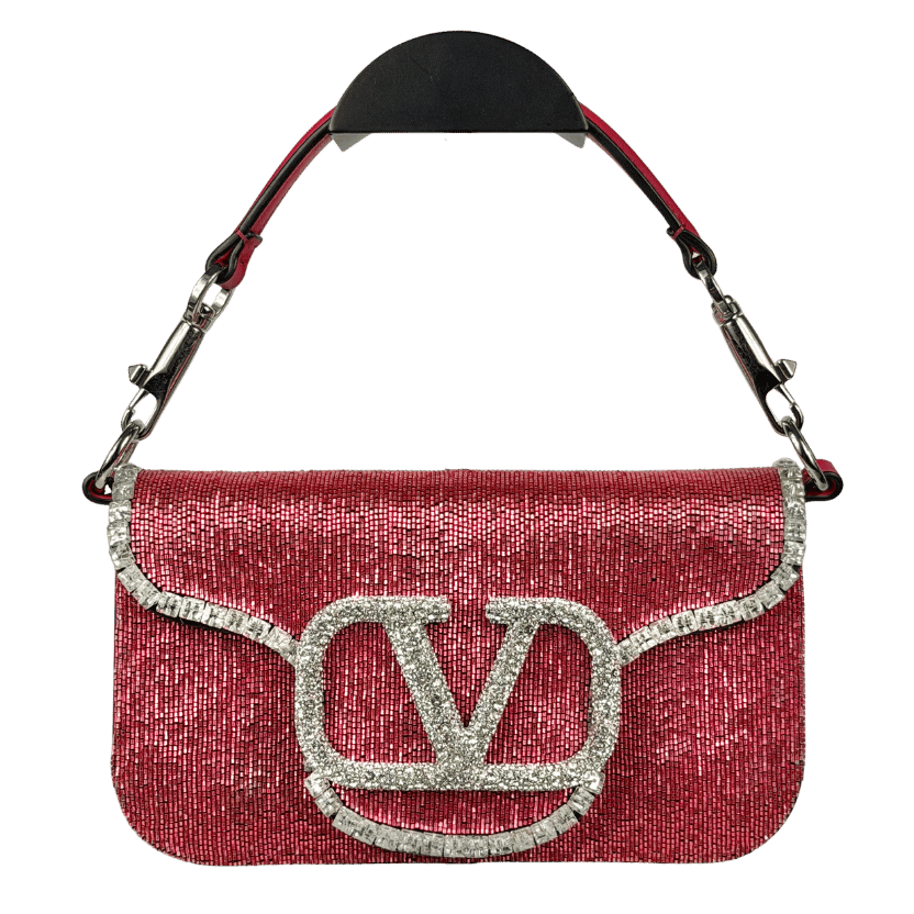 VALENTINO GARAVANI Pink Loco Crystal And Beaded Leather Shoulder Bag