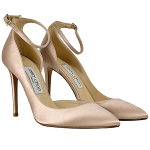 JIMMY CHOO Lucy 100 Pointy Toe D'orsay Pumps In Nude Satin UK 5 EU 38