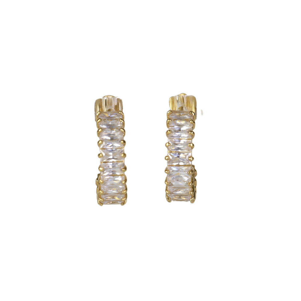 Rosie Fortescue Yellow Gold Emerald Cut Hoops With White Stones