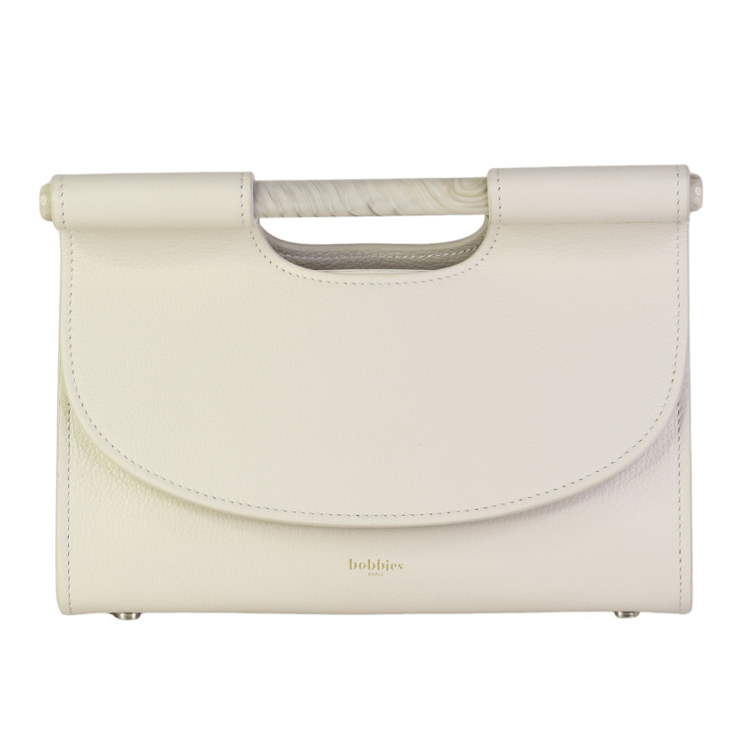BOBBIES PARIS Cream Grand Ancône Luxury Leather Structured Handle Bag With Shoulder Strap - Foam
