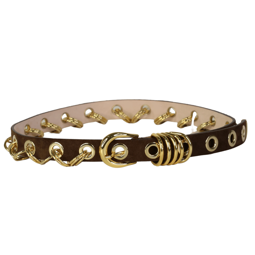 DÉHANCHE Chocoalte Brown Suede Leather Revenge Embellished Leather Belt UK S