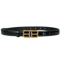 BALENCIAGA BB Thin Belt In Black Embossed Calfskin Leather 80cm One Size