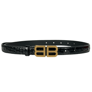 BALENCIAGA BB Thin Belt In Black Embossed Calfskin Leather 80cm One Size