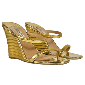 AQUAZURRA Metallic Gold 95mm Riviera Wedge Sandals UK 5 EU 38