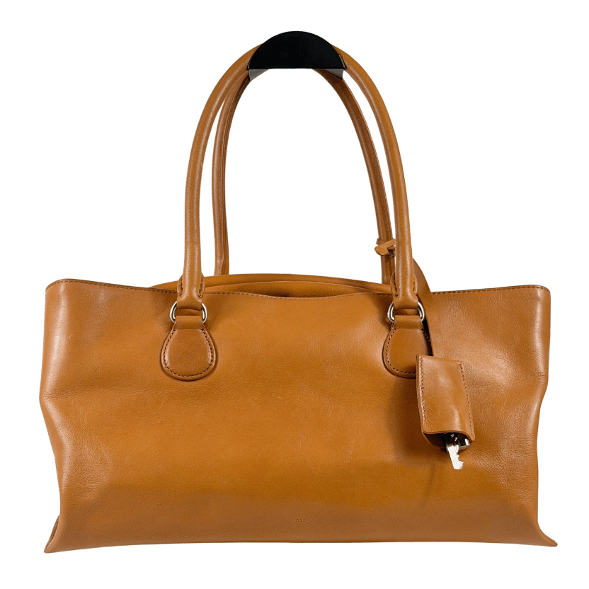 OSOI Tan Brown Leather Boat Wide Shoulder Bag