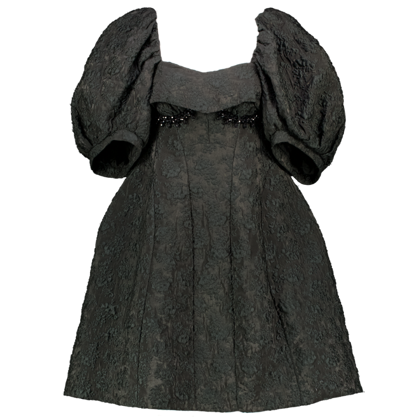 SIMONE ROCHA Black Jacquard Puff Sleeve Embellished Cloque Mini Dress UK 6