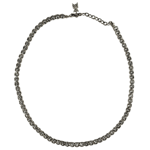 AMINA MUADDI Iconic Tennis Necklace White Crystals With Silver Base One Size