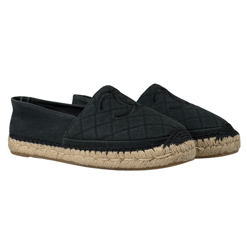CHANEL Black Canvas Espadrilles With Cc Logo UK 5 EU 38
